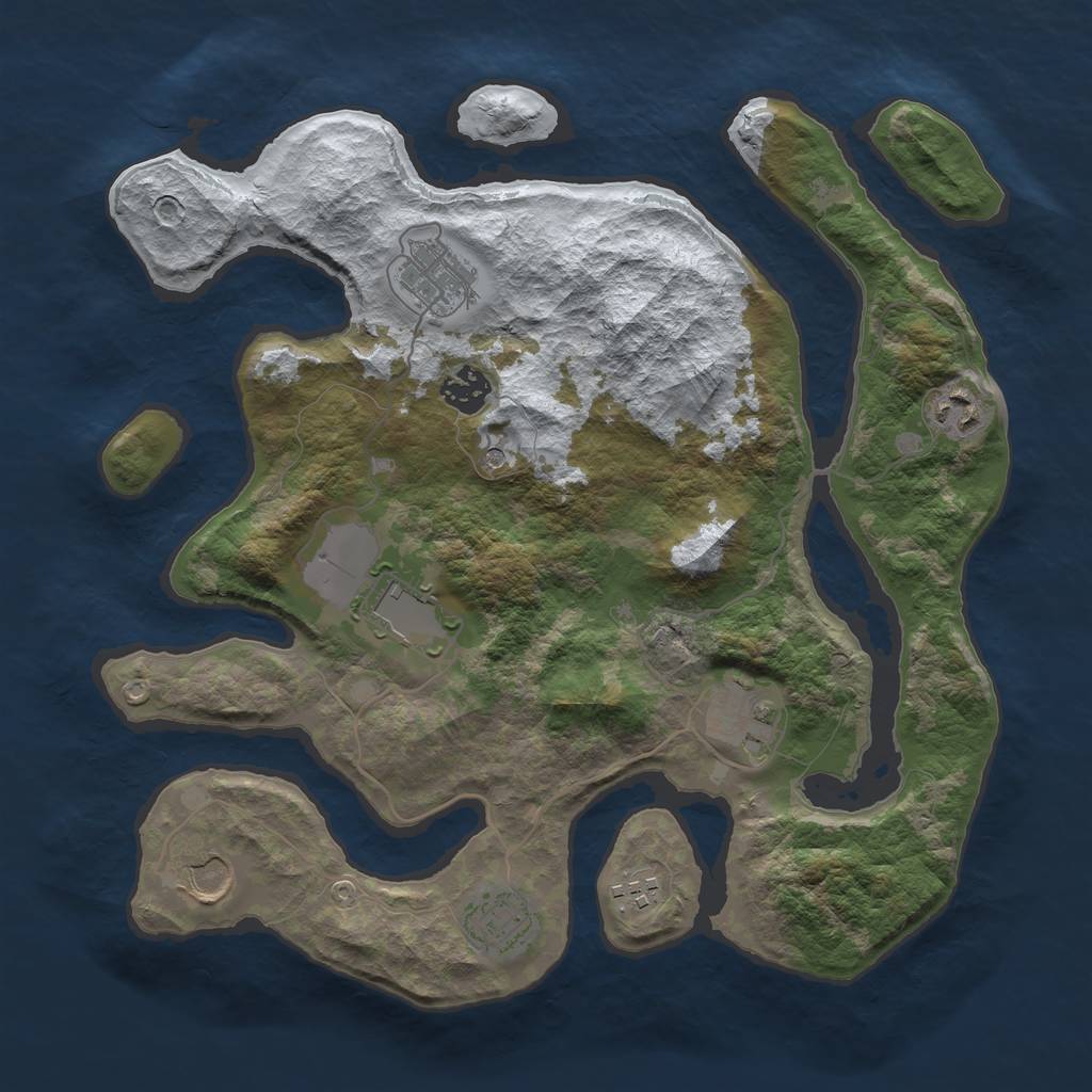 Rust Map: Barren, Size: 3500, Seed: 2586248, 11 Monuments