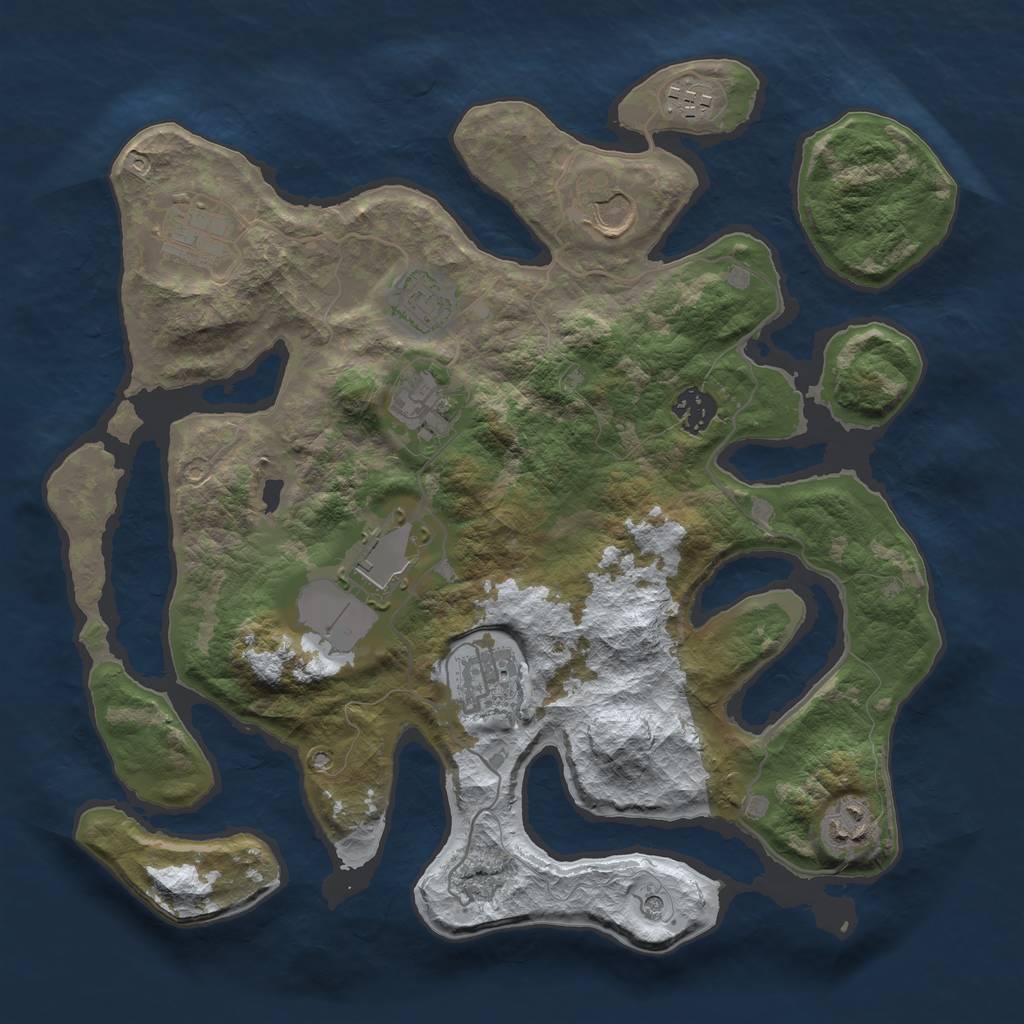 Rust Map: Barren, Size: 3500, Seed: 3358402, 12 Monuments
