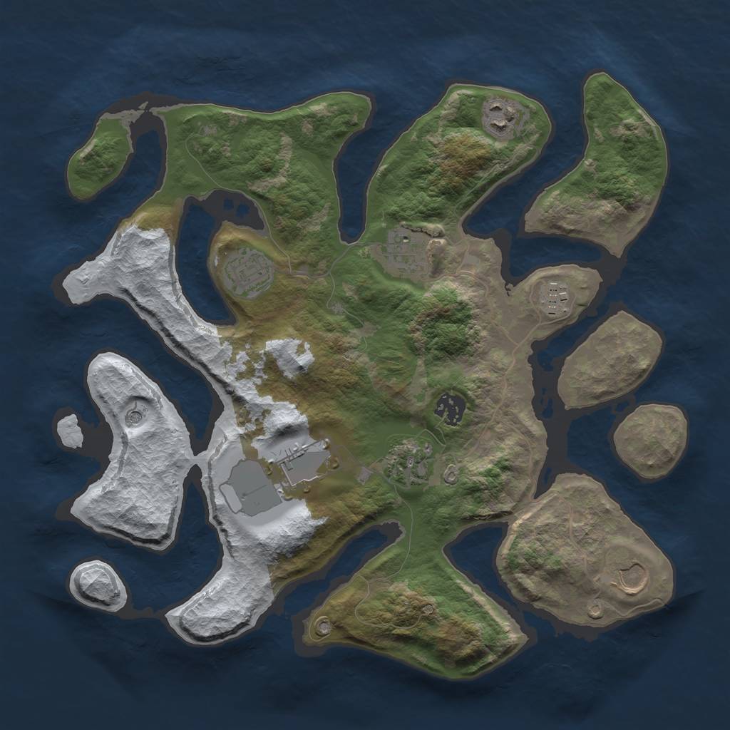 Rust Map: Barren, Size: 3500, Seed: 229285, 11 Monuments