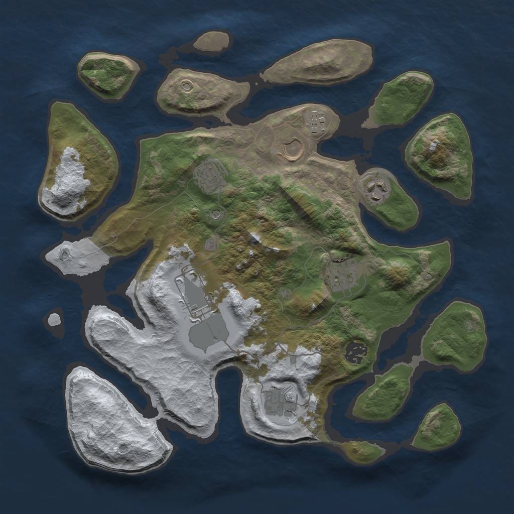 Rust Map: Barren, Size: 3500, Seed: 831960, 11 Monuments