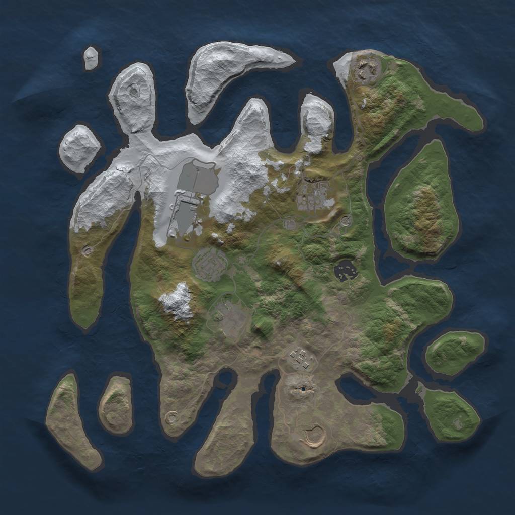 Rust Map: Barren, Size: 3500, Seed: 995780, 11 Monuments