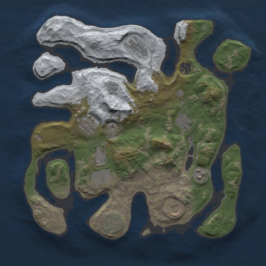 Rust Map: Barren, Size: 3500, Seed: 2580859, 12 Monuments