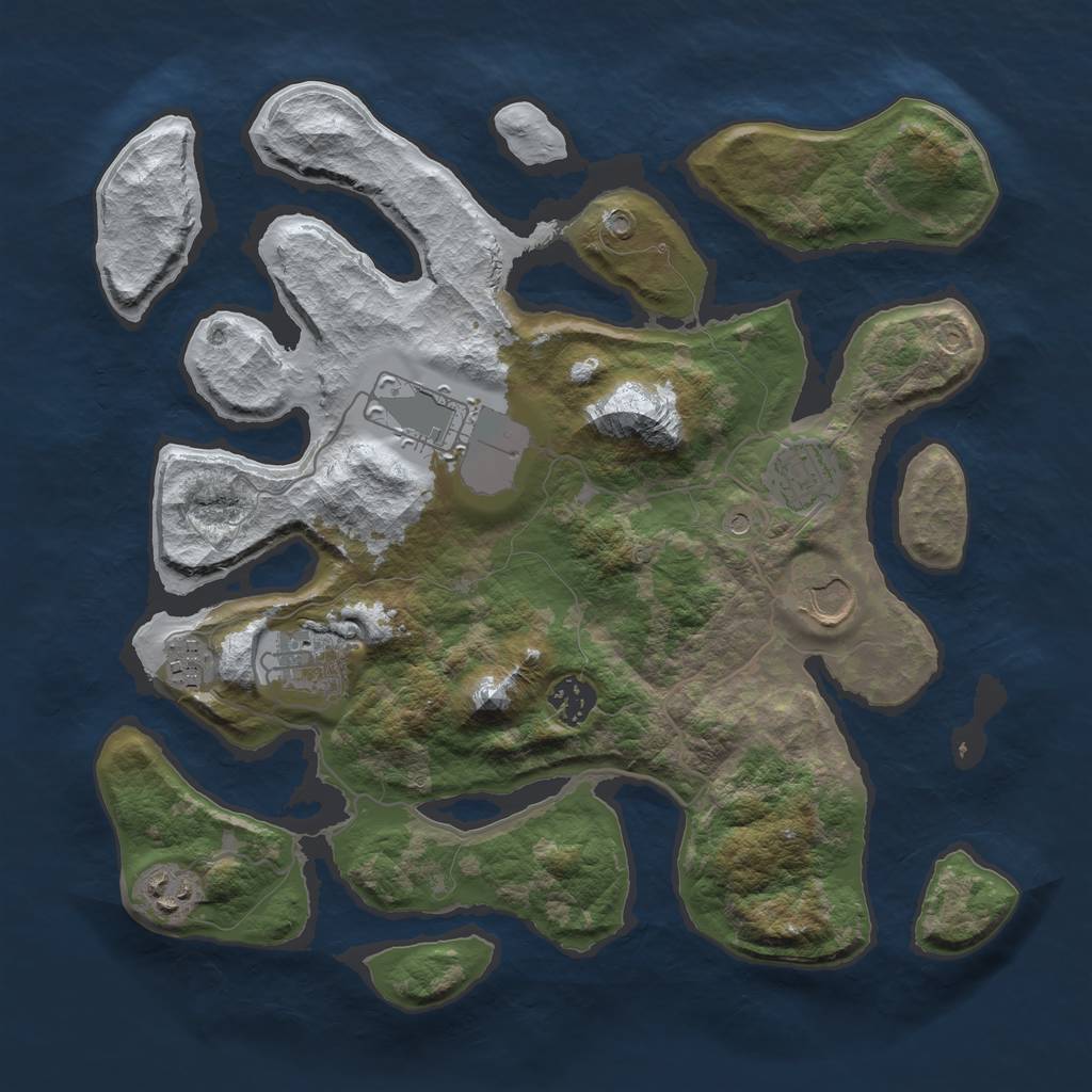 Rust Map: Barren, Size: 3500, Seed: 3498011, 10 Monuments