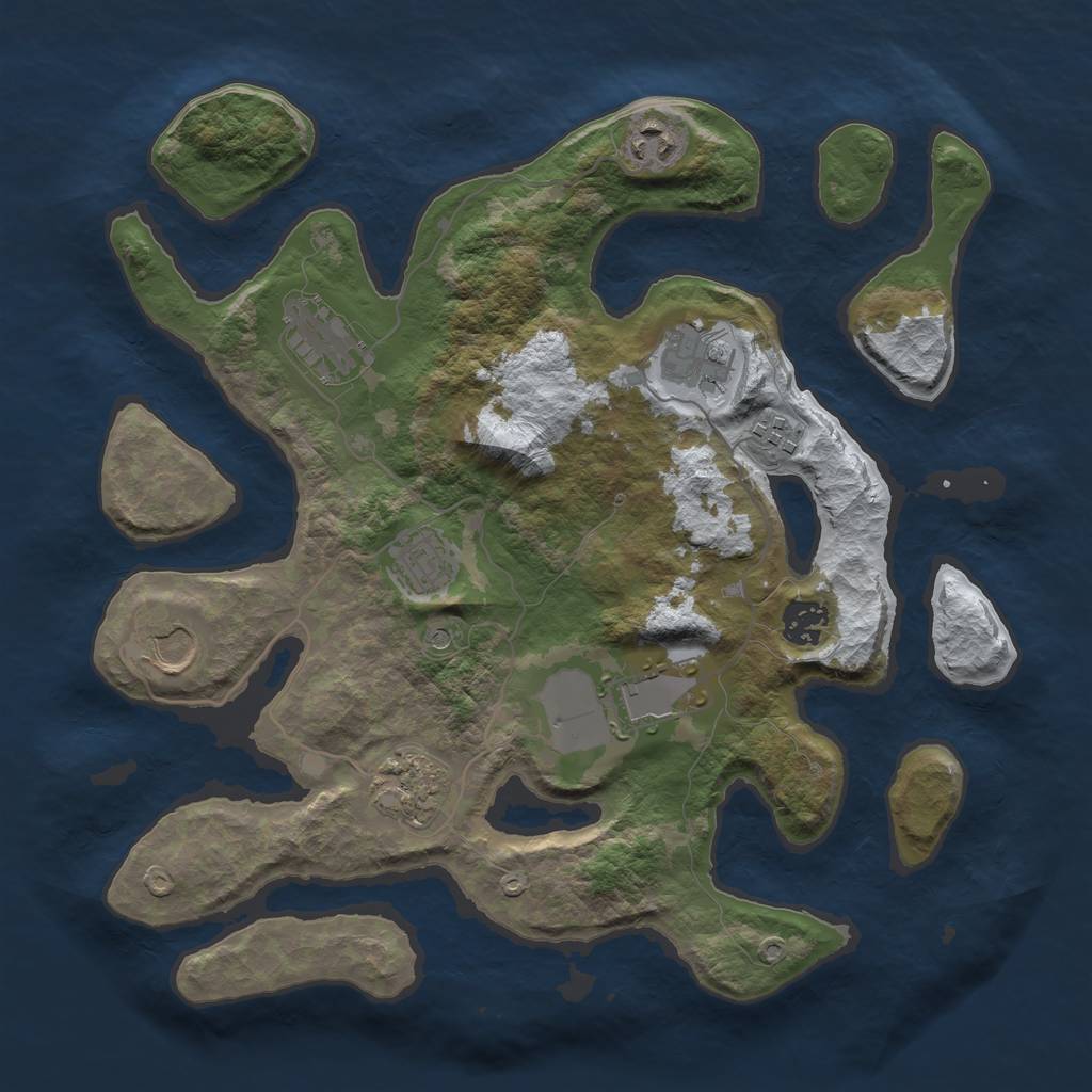 Rust Map: Barren, Size: 3500, Seed: 4109392, 12 Monuments