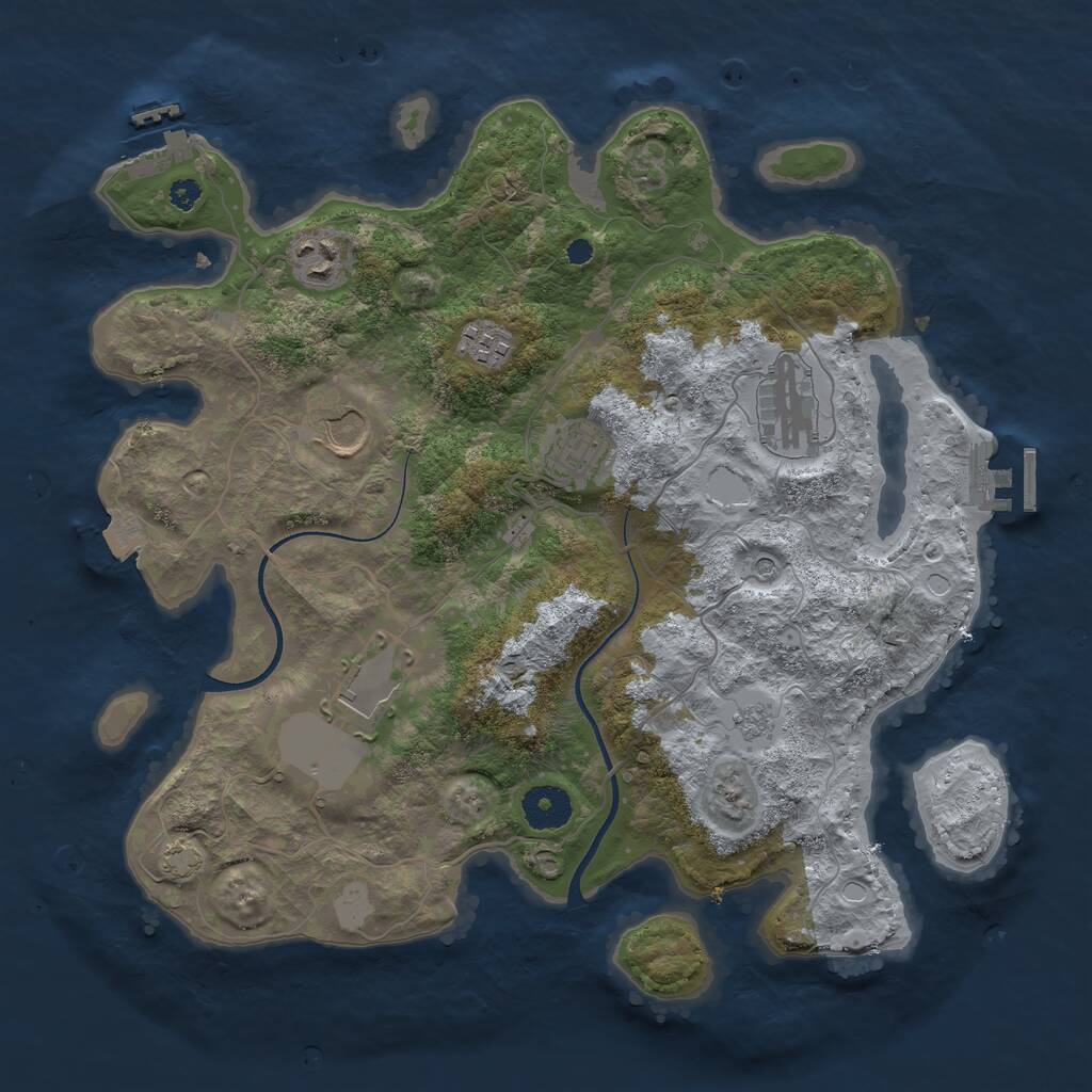 Rust Map: Procedural Map, Size: 3500, Seed: 4443105, 12 Monuments
