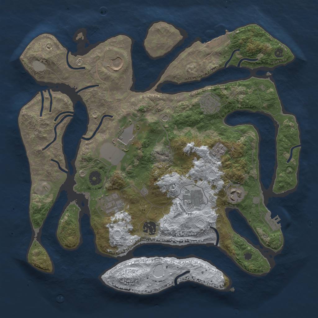 Rust Map: Procedural Map, Size: 3500, Seed: 736253, 16 Monuments