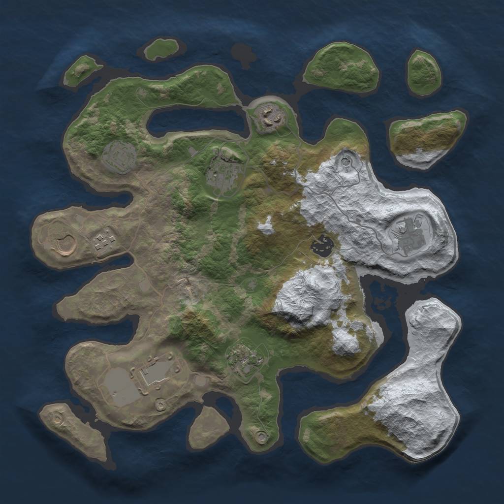 Rust Map: Barren, Size: 3500, Seed: 5128340, 12 Monuments
