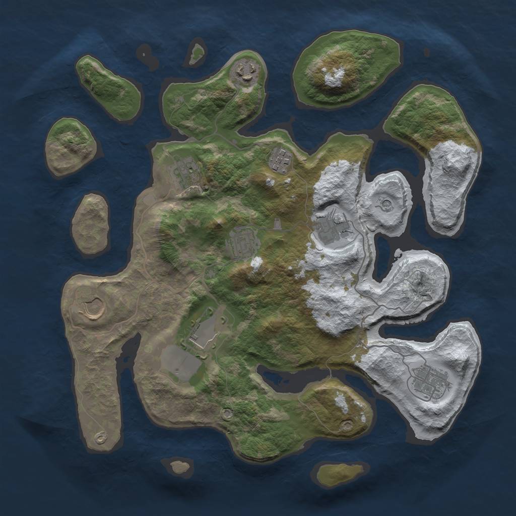 Rust Map: Barren, Size: 3500, Seed: 4669972, 11 Monuments