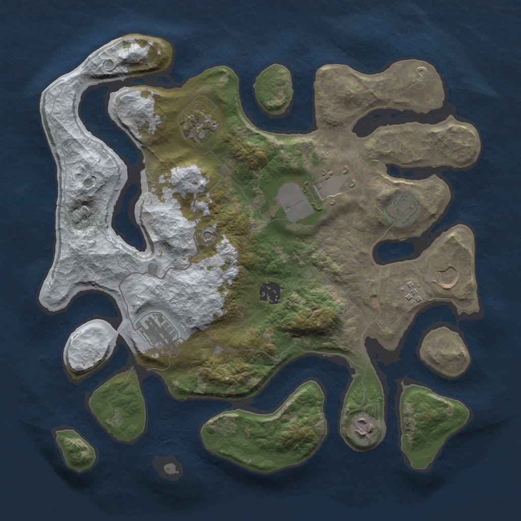 Rust Map: Barren, Size: 3500, Seed: 824817, 11 Monuments