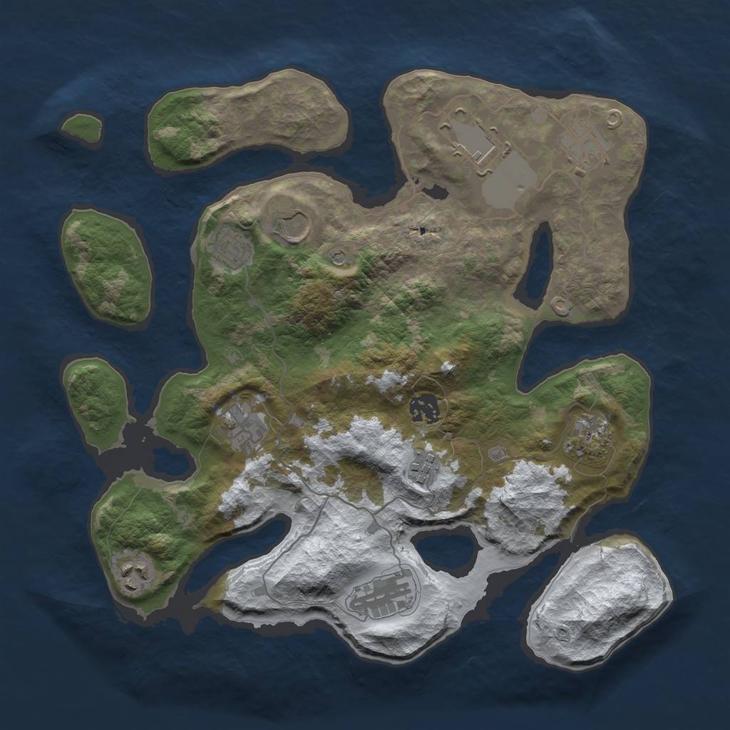 Rust Map: Barren, Size: 3500, Seed: 3999638, 13 Monuments