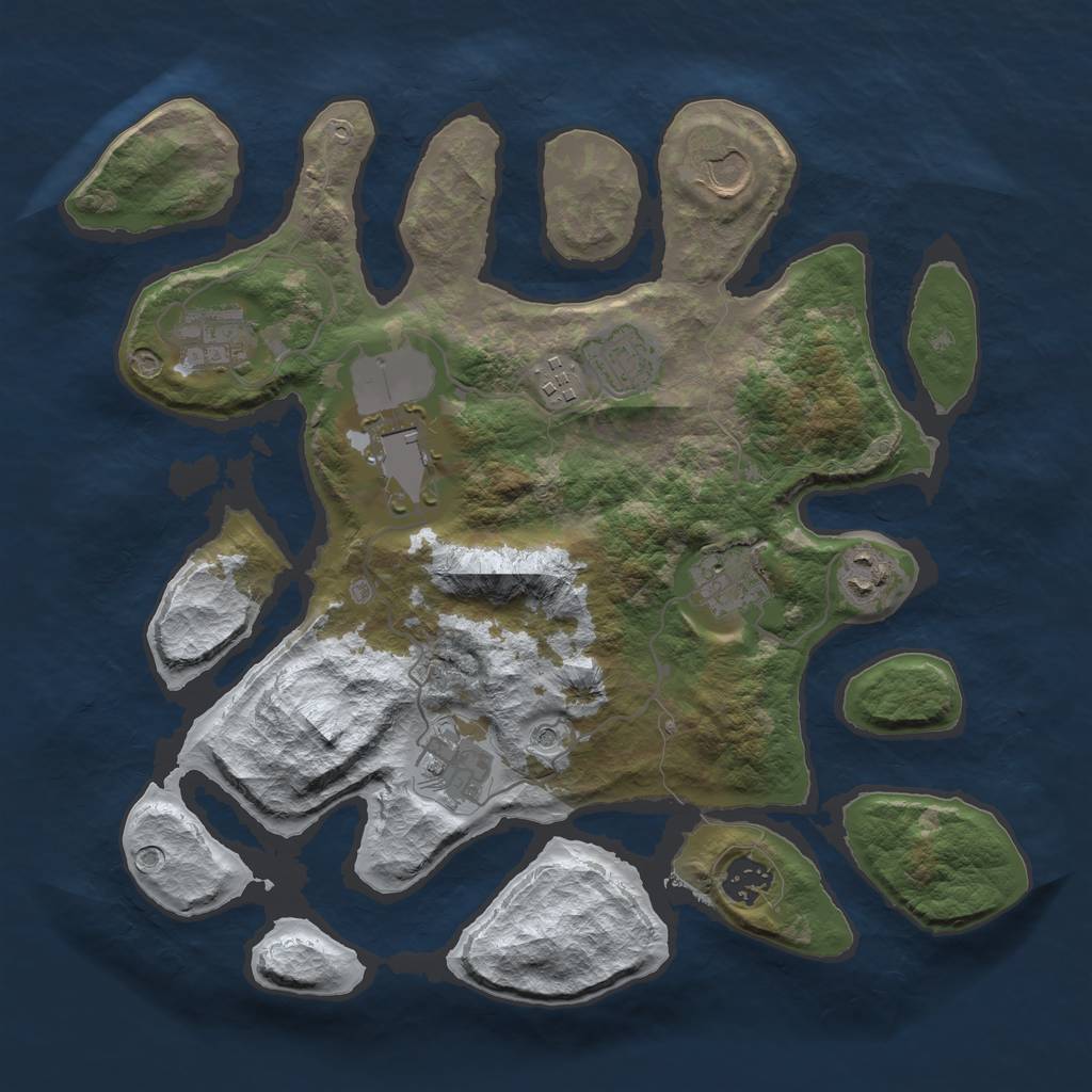 Rust Map: Barren, Size: 3500, Seed: 5205747, 12 Monuments