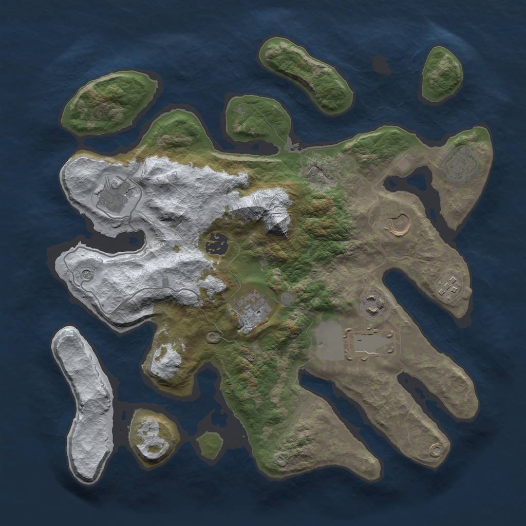 Rust Map: Barren, Size: 3500, Seed: 4876246, 11 Monuments
