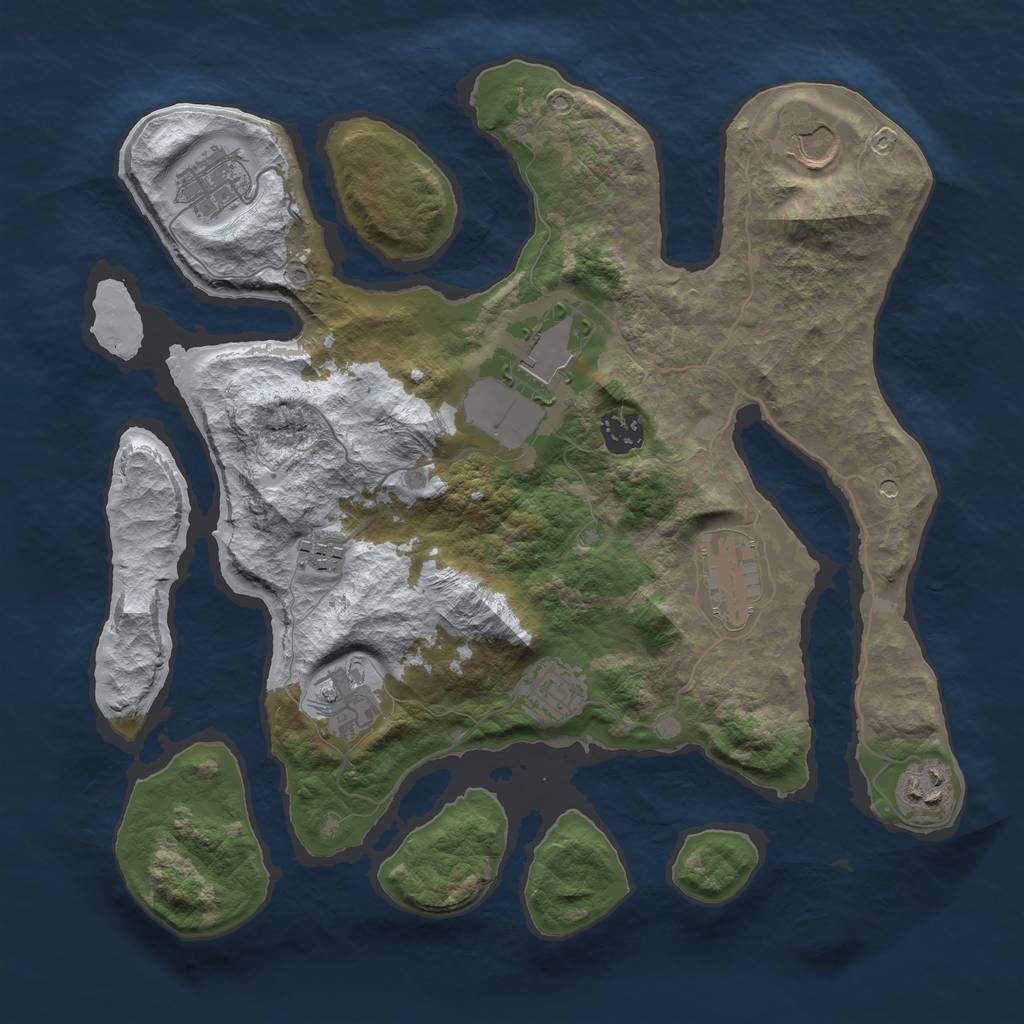 Rust Map: Barren, Size: 3500, Seed: 3815373, 12 Monuments