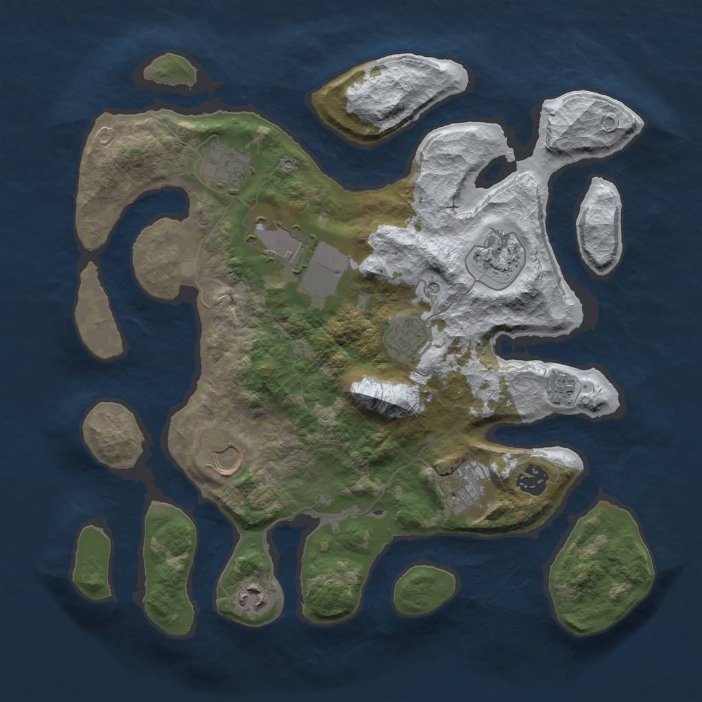 Rust Map: Barren, Size: 3500, Seed: 375463257, 12 Monuments