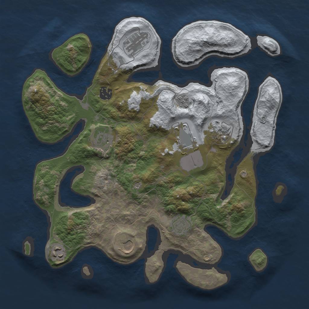 Rust Map: Barren, Size: 3500, Seed: 1364517, 12 Monuments