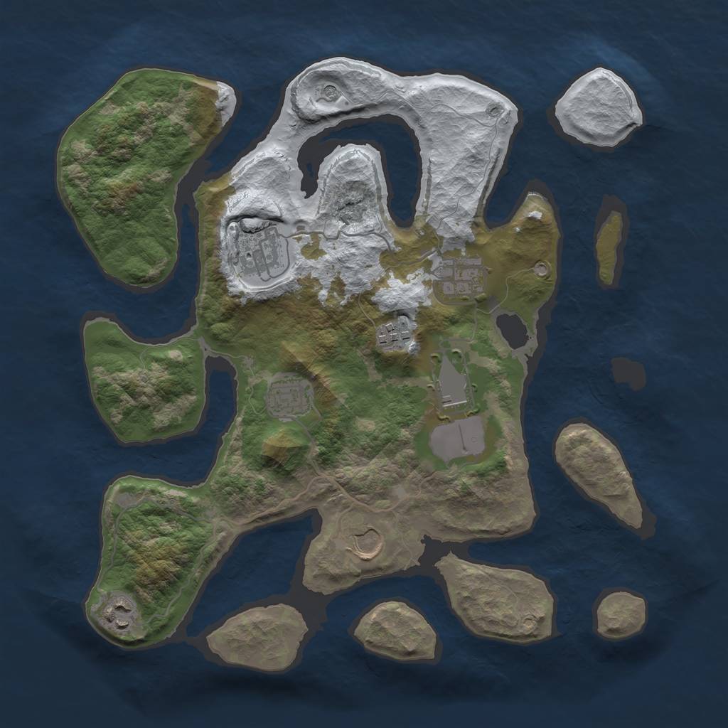 Rust Map: Barren, Size: 3500, Seed: 626027, 10 Monuments