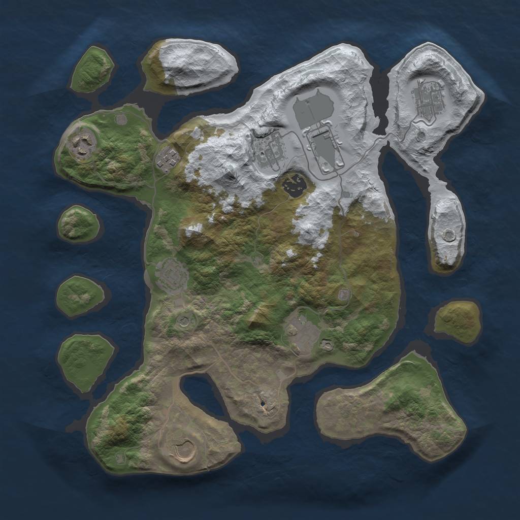 Rust Map: Barren, Size: 3500, Seed: 2389775, 12 Monuments