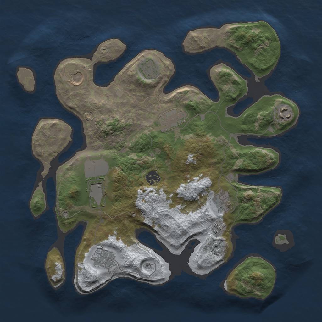 Rust Map: Barren, Size: 3500, Seed: 633468, 12 Monuments