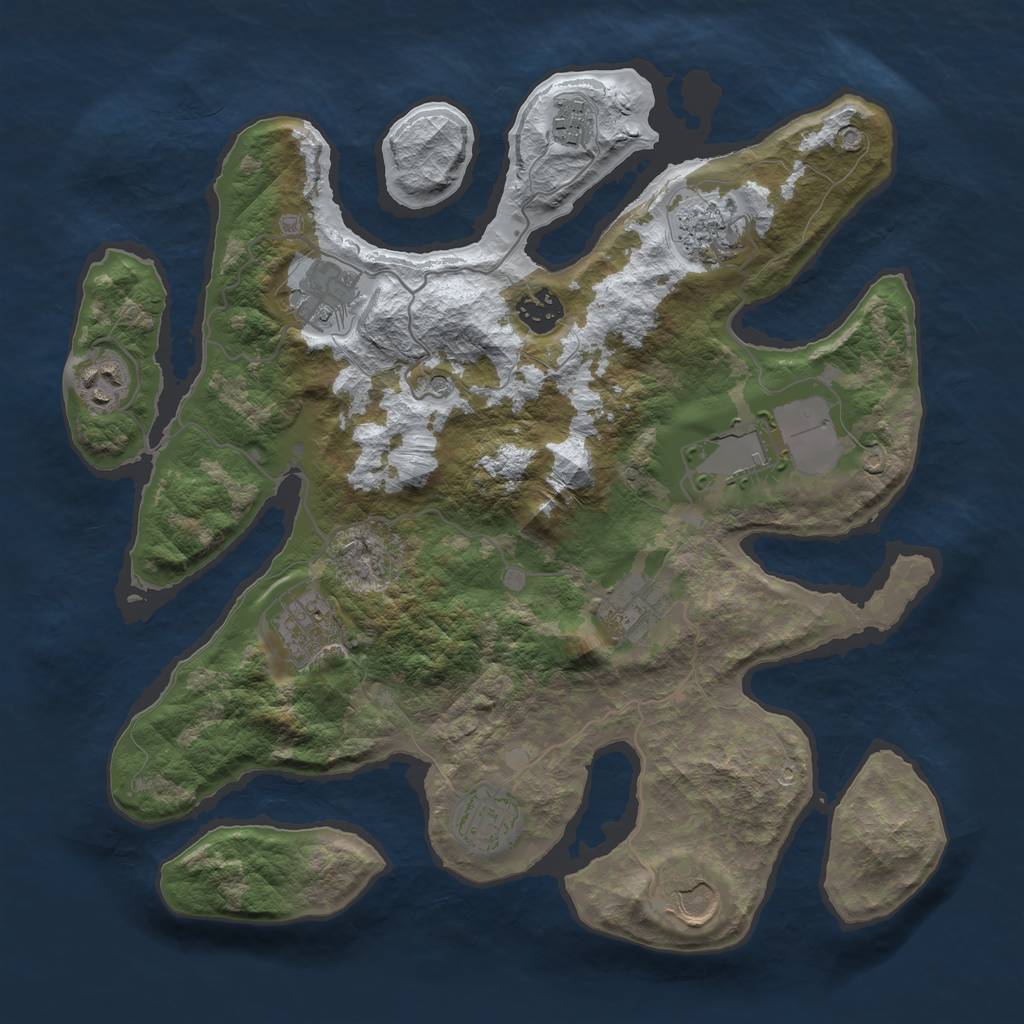 Rust Map: Barren, Size: 3500, Seed: 1762730, 13 Monuments