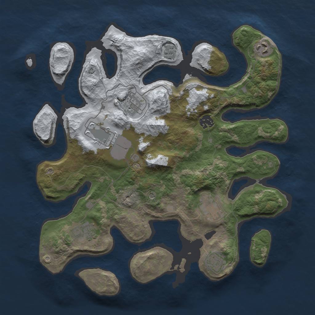 Rust Map: Barren, Size: 3500, Seed: 990370, 11 Monuments