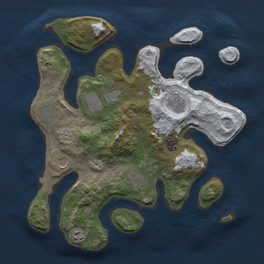 Rust Map: Barren, Size: 3500, Seed: 732342, 11 Monuments