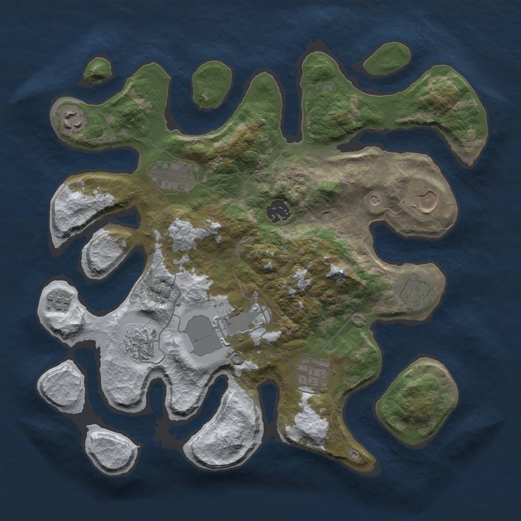 Rust Map: Barren, Size: 3500, Seed: 1142572, 12 Monuments
