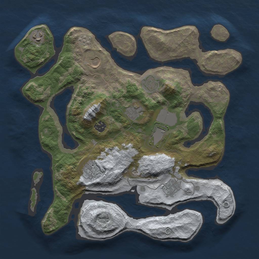 Rust Map: Barren, Size: 3500, Seed: 2502419, 12 Monuments