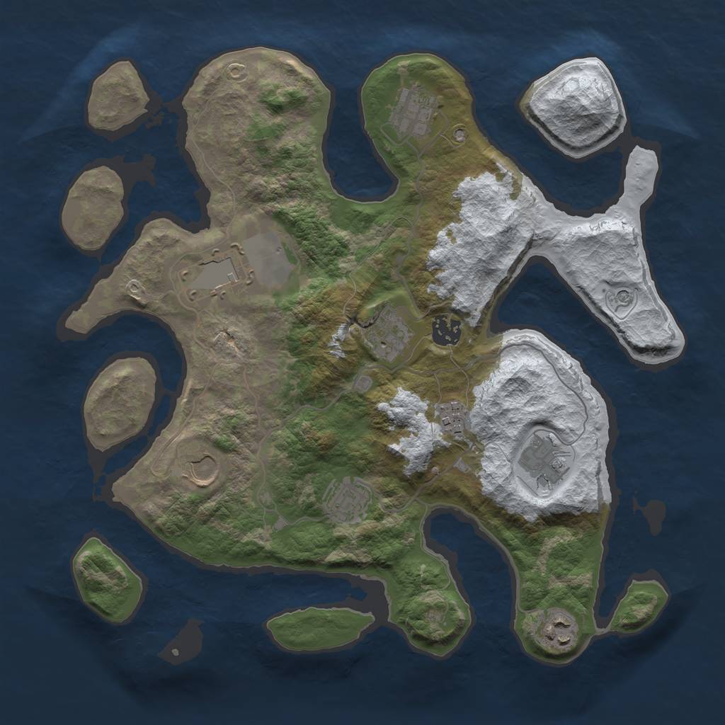 Rust Map: Barren, Size: 3500, Seed: 4080967, 12 Monuments