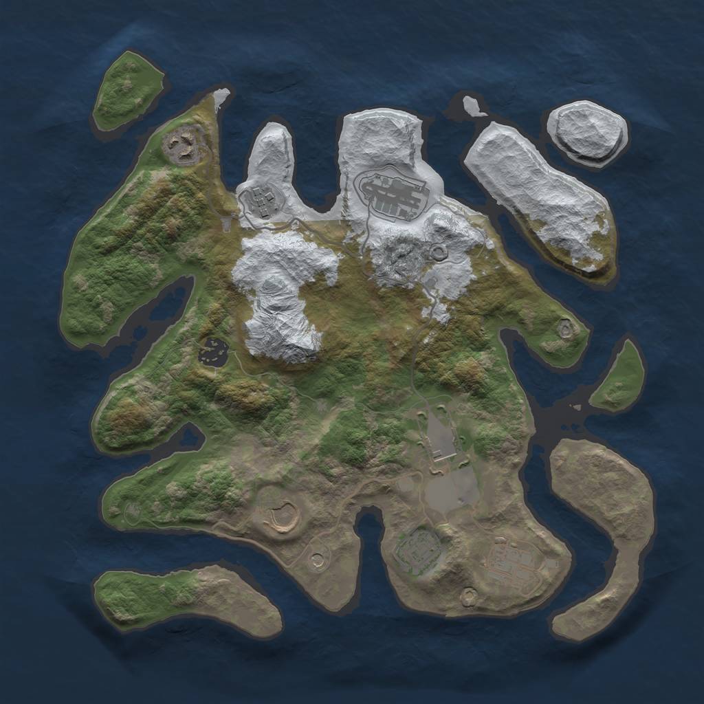 Rust Map: Barren, Size: 3500, Seed: 1619070, 11 Monuments