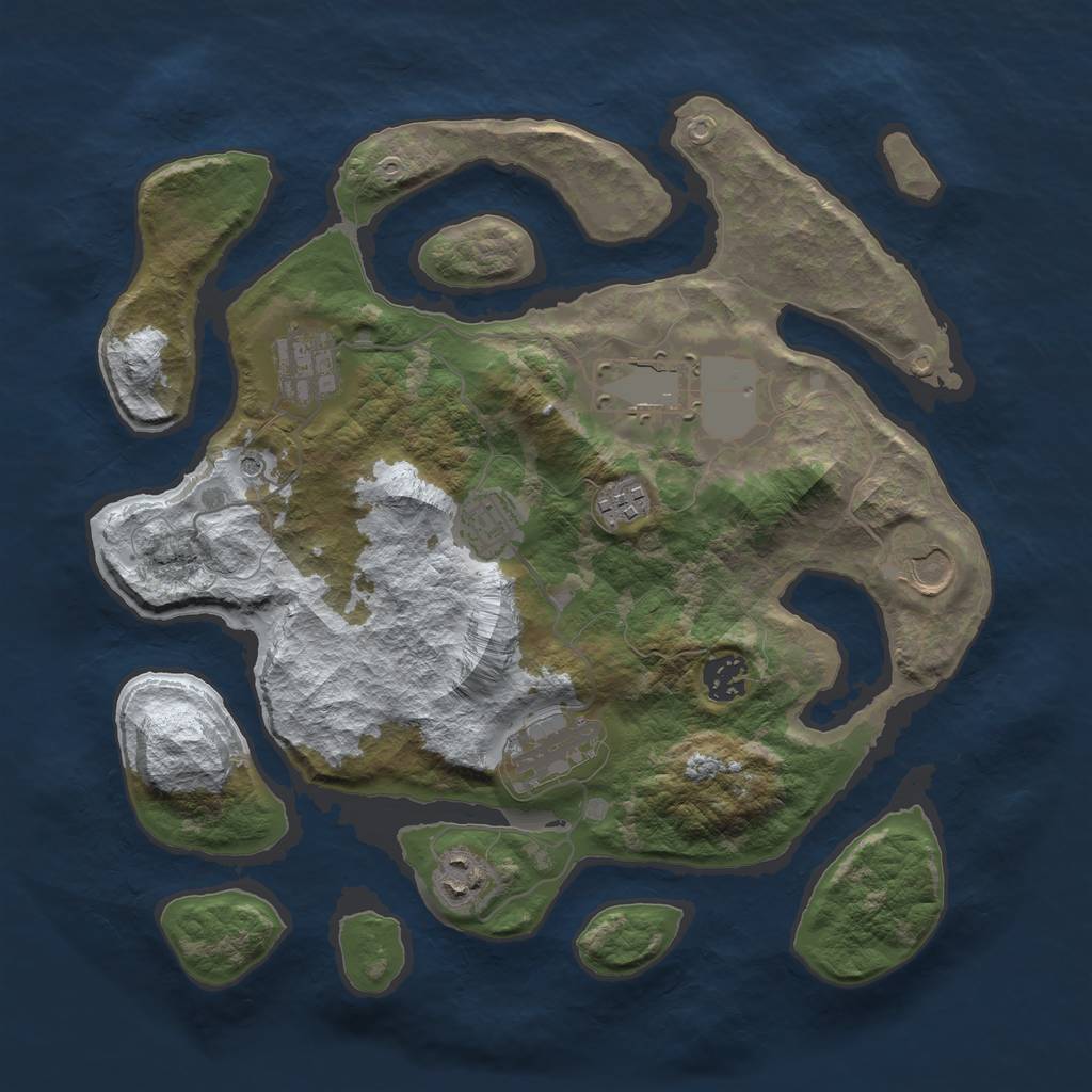 Rust Map: Barren, Size: 3500, Seed: 4847543, 11 Monuments