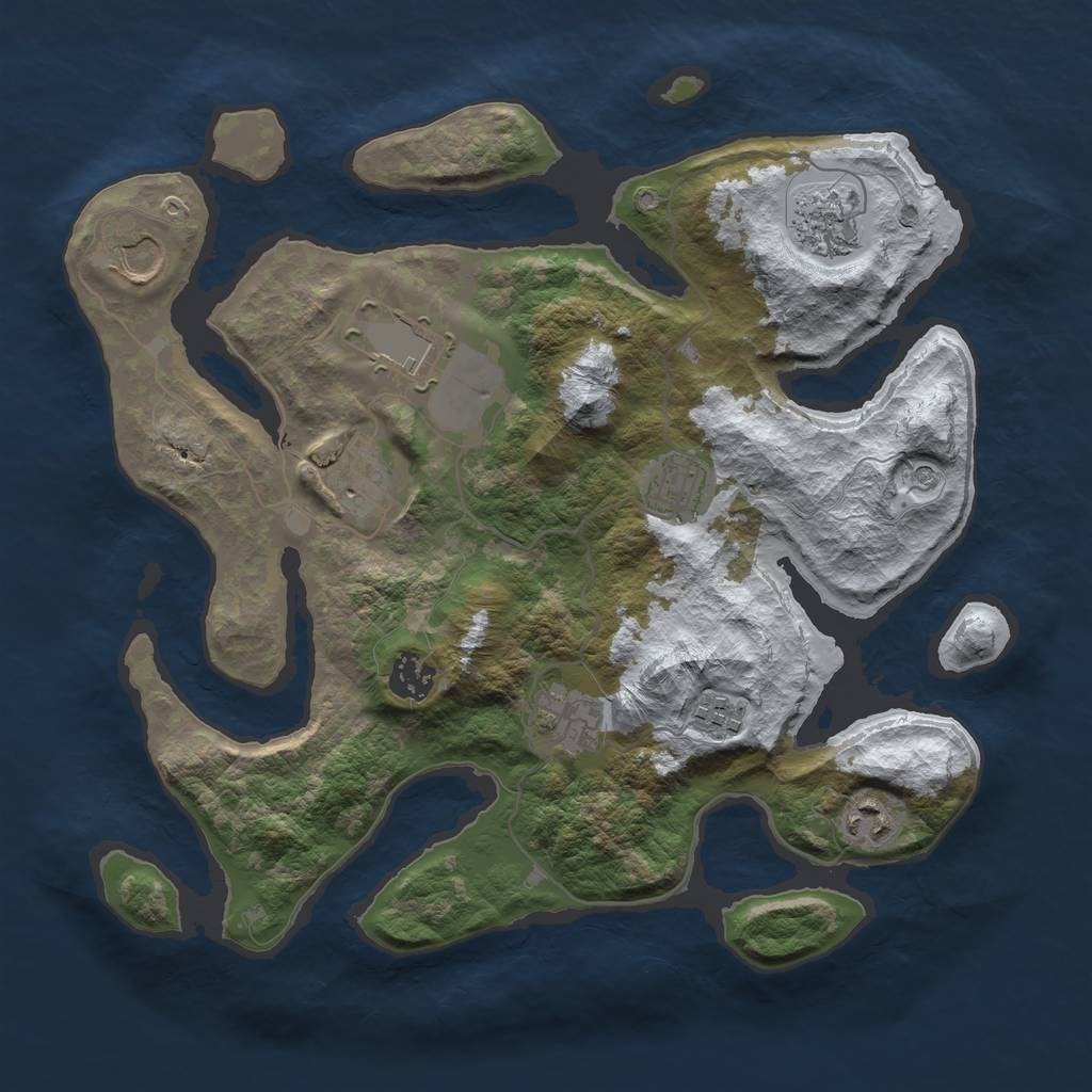 Rust Map: Barren, Size: 3500, Seed: 2937870, 12 Monuments