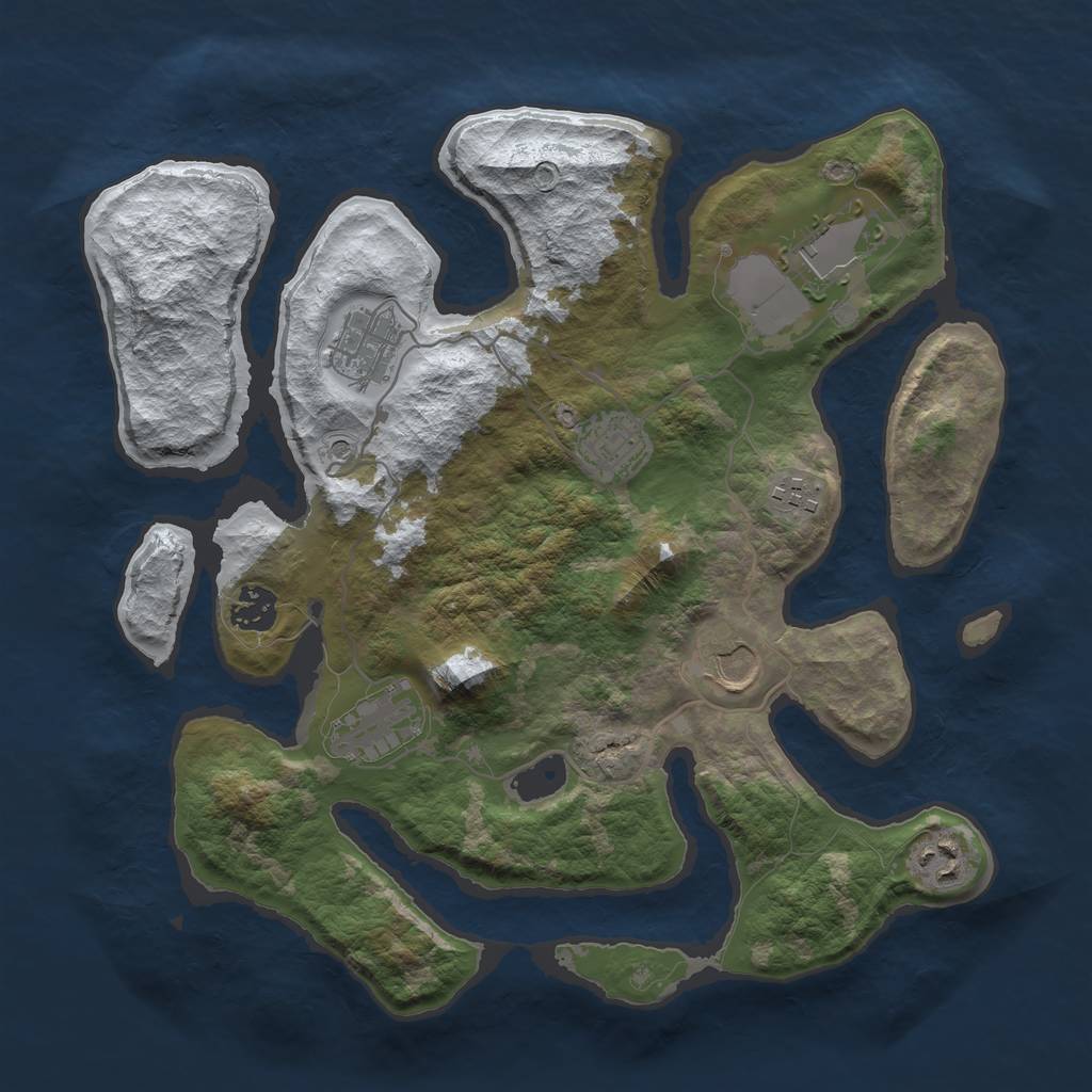 Rust Map: Barren, Size: 3500, Seed: 4146808, 11 Monuments
