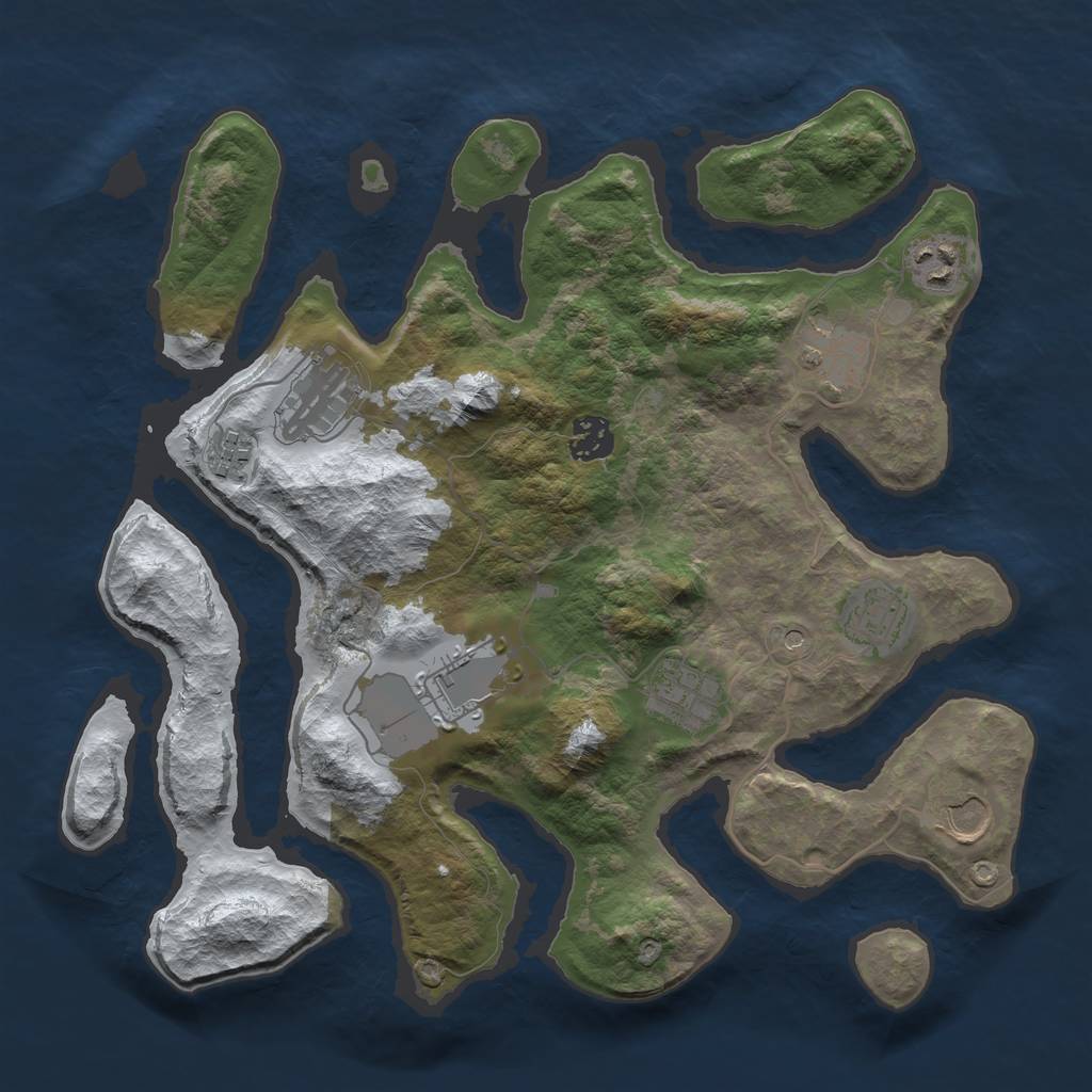Rust Map: Barren, Size: 3500, Seed: 3067612, 12 Monuments