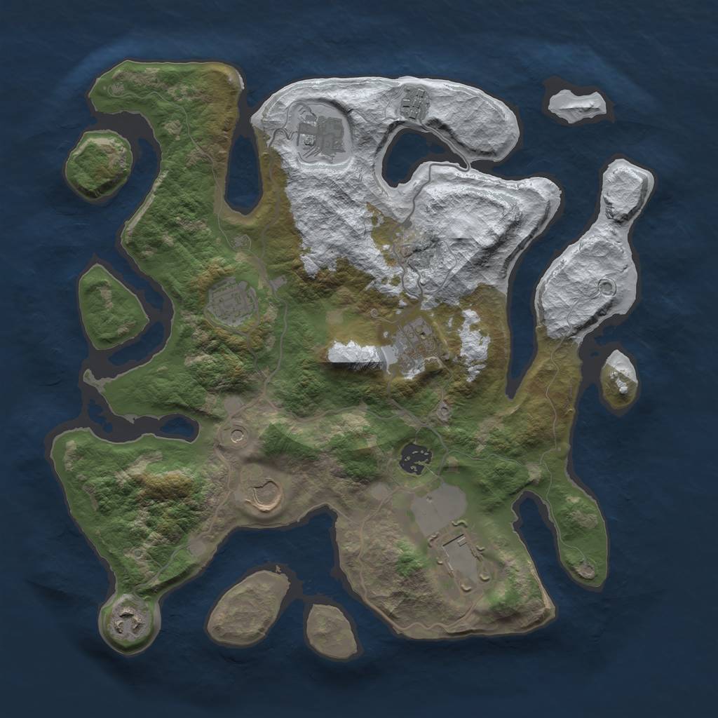 Rust Map: Barren, Size: 3500, Seed: 3738238, 11 Monuments