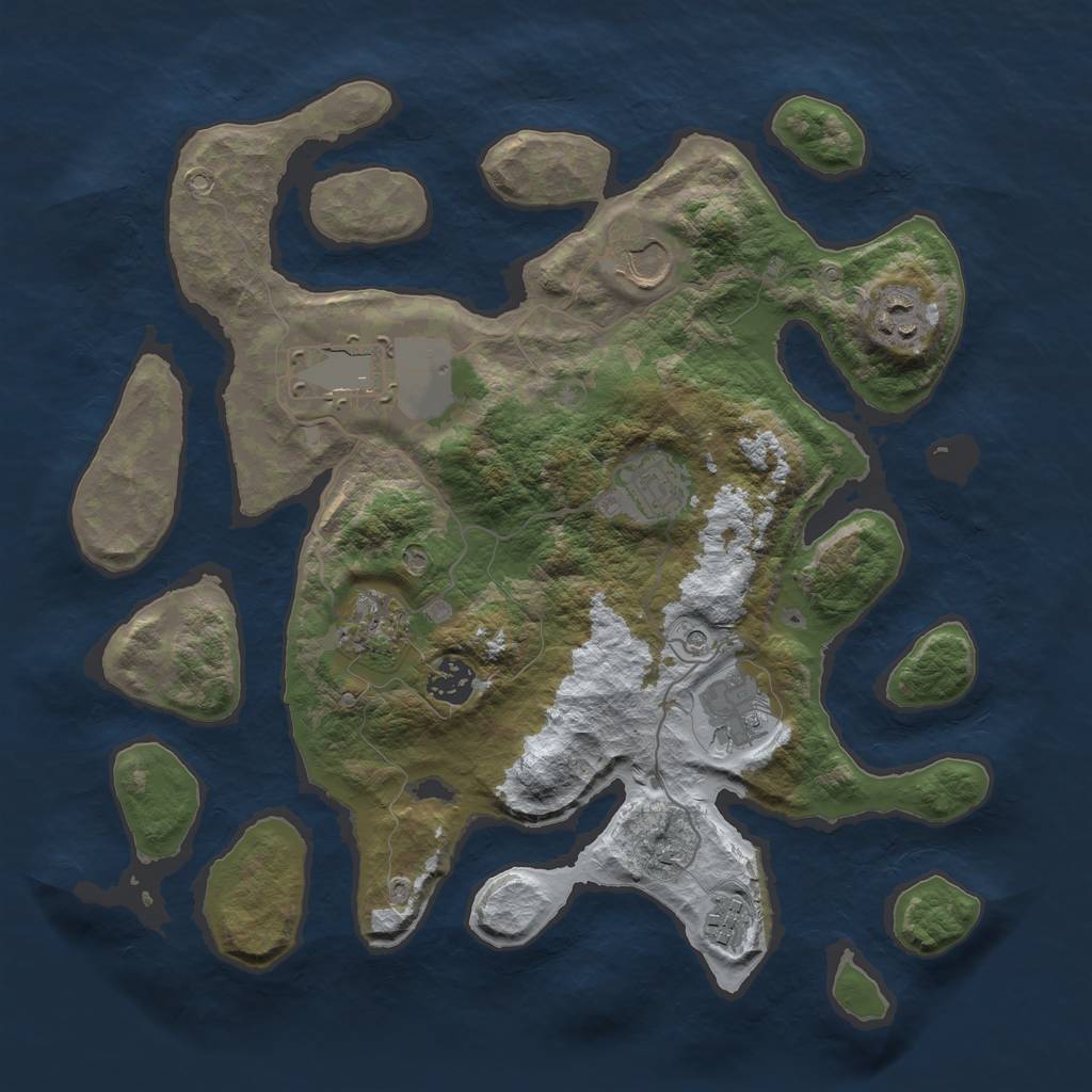 Rust Map: Barren, Size: 3500, Seed: 4585598, 11 Monuments