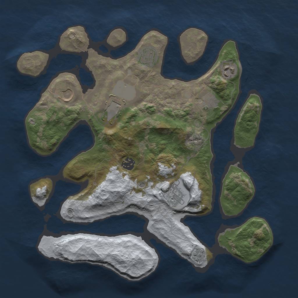 Rust Map: Barren, Size: 3500, Seed: 1754071, 11 Monuments