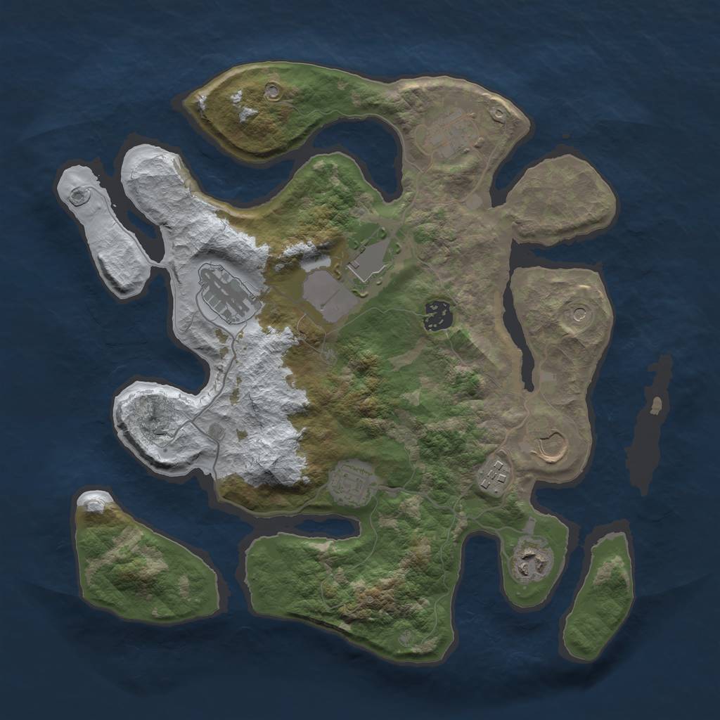 Rust Map: Barren, Size: 3500, Seed: 1372853, 11 Monuments