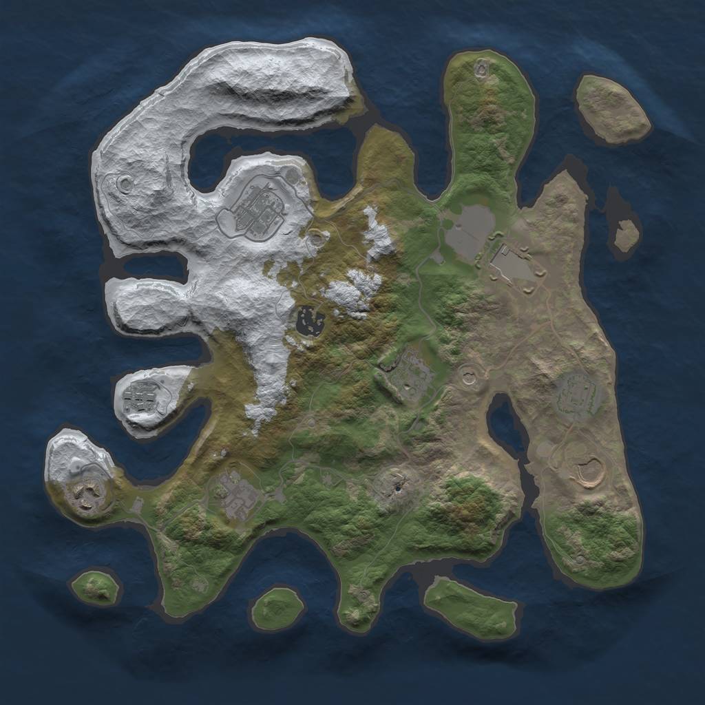 Rust Map: Barren, Size: 3500, Seed: 6149736, 12 Monuments