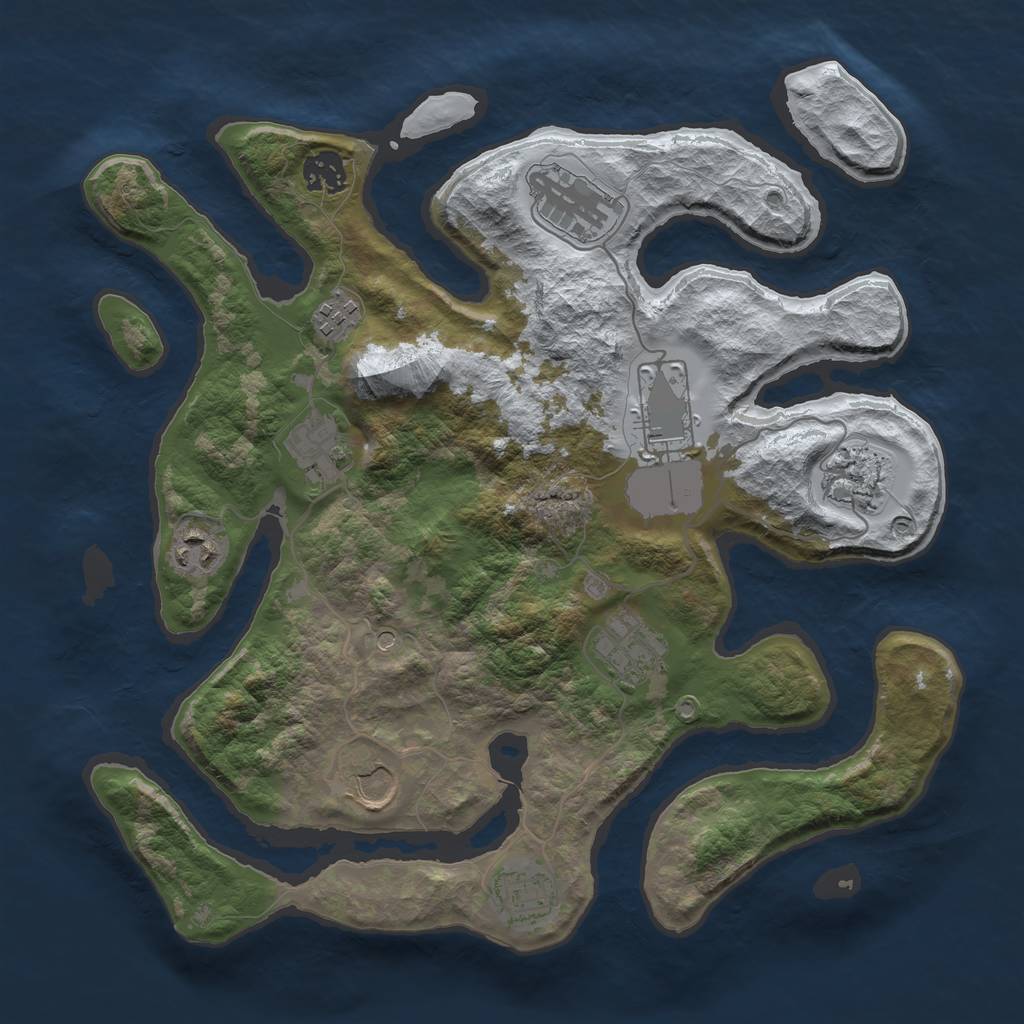 Rust Map: Barren, Size: 3500, Seed: 1234687, 13 Monuments