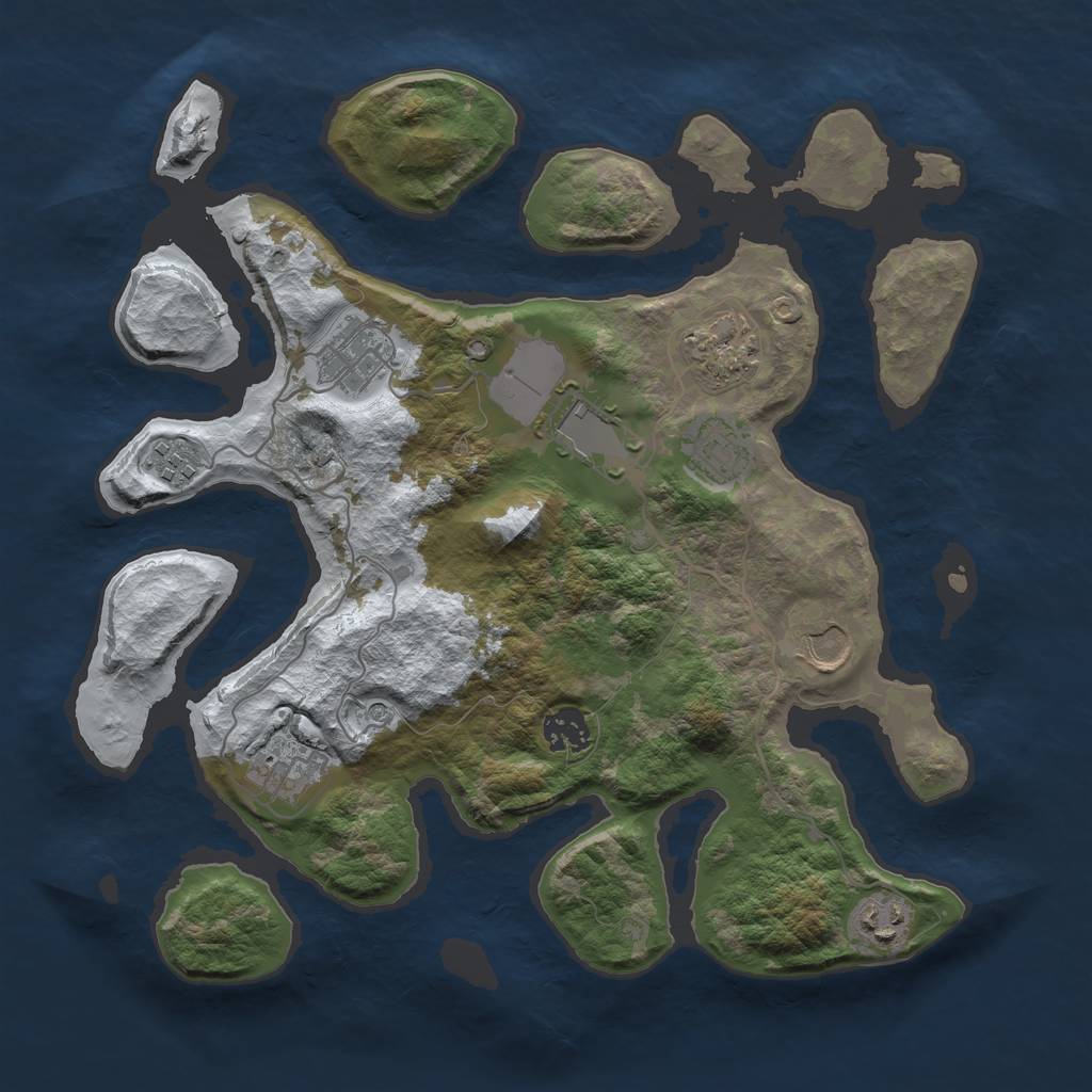 Rust Map: Barren, Size: 3500, Seed: 947015, 12 Monuments