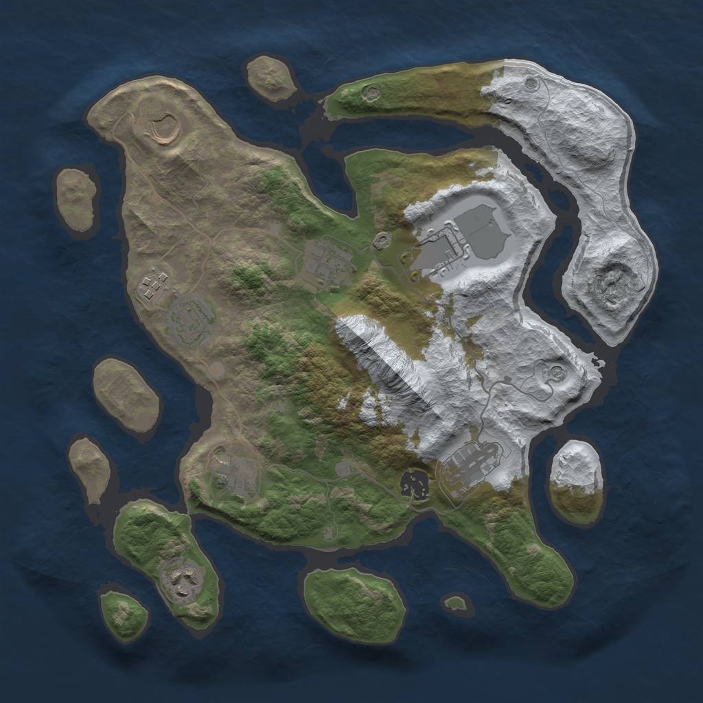 Rust Map: Barren, Size: 3500, Seed: 2038855, 12 Monuments