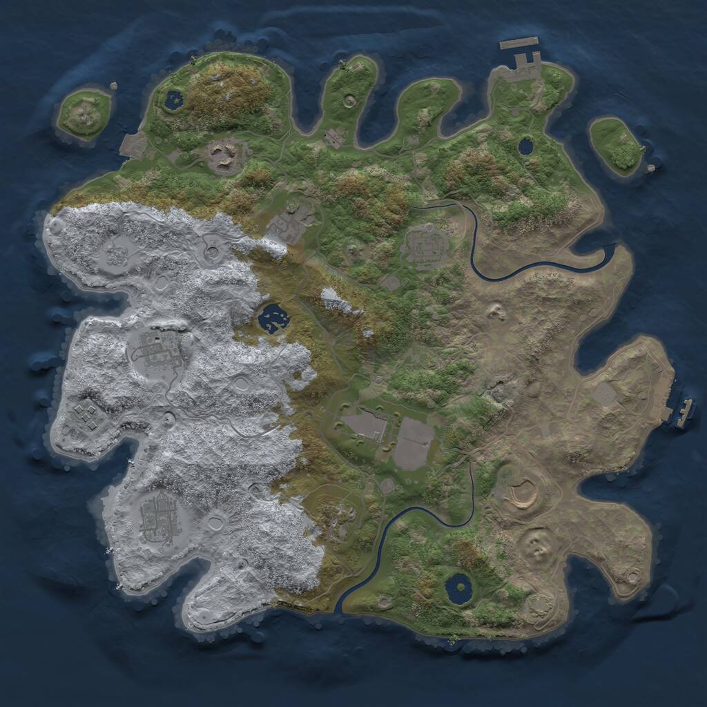 Rust Map: Procedural Map, Size: 3700, Seed: 1240863410, 16 Monuments