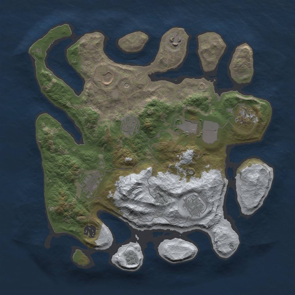 Rust Map: Barren, Size: 3500, Seed: 3162900, 12 Monuments