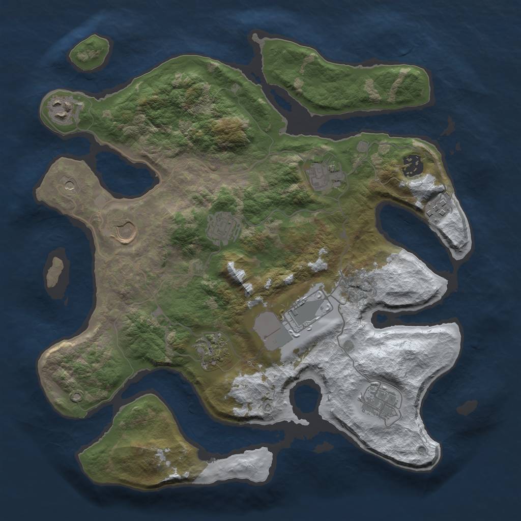Rust Map: Barren, Size: 3500, Seed: 913241, 12 Monuments