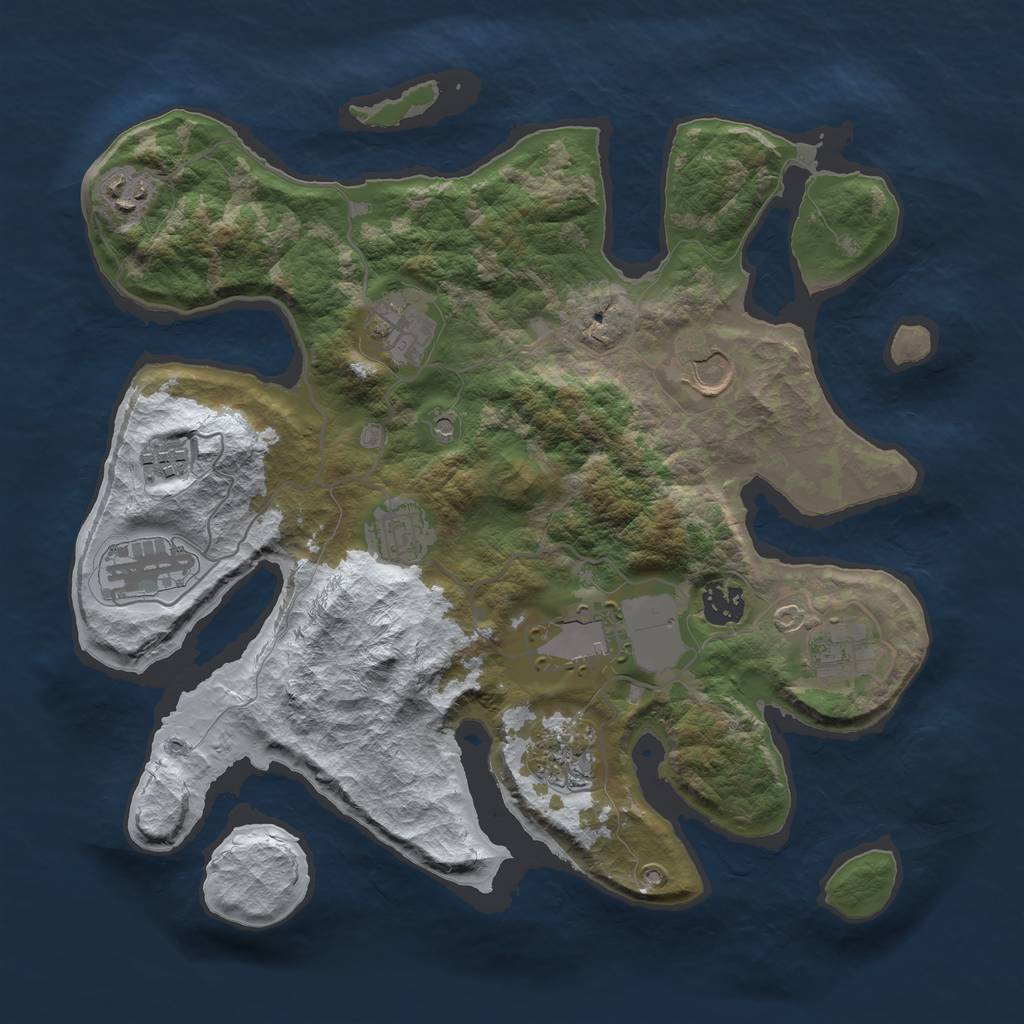 Rust Map: Barren, Size: 3500, Seed: 1807186, 13 Monuments