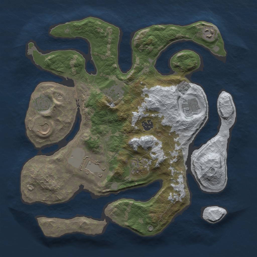 Rust Map: Barren, Size: 3500, Seed: 2031595, 12 Monuments