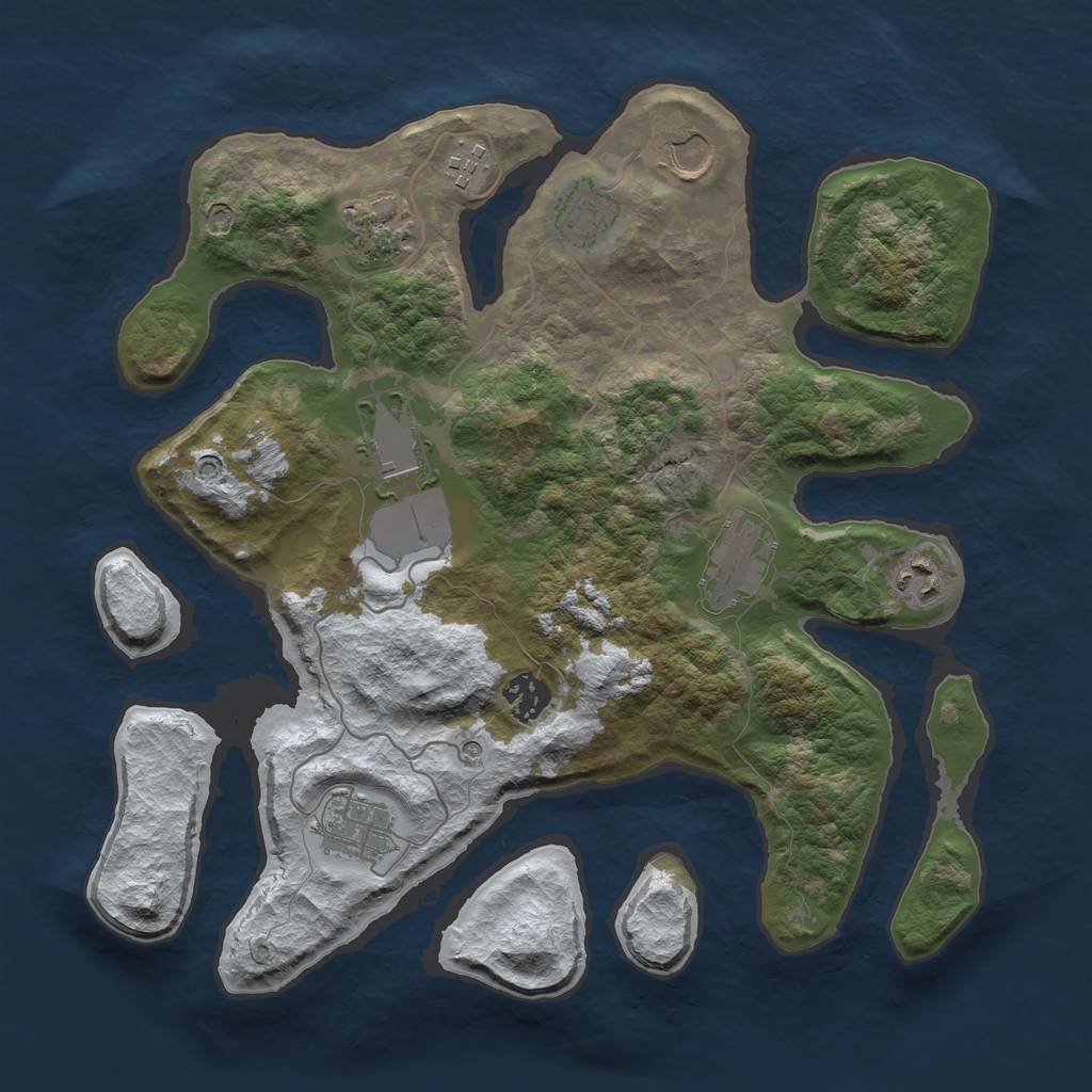 Rust Map: Barren, Size: 3500, Seed: 2213925, 12 Monuments