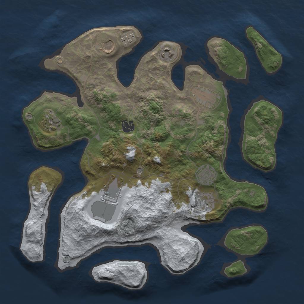 Rust Map: Barren, Size: 3500, Seed: 2425944, 12 Monuments