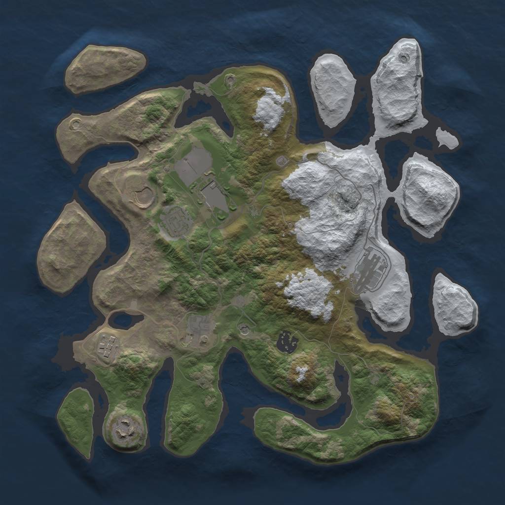 Rust Map: Barren, Size: 3500, Seed: 3365020, 11 Monuments