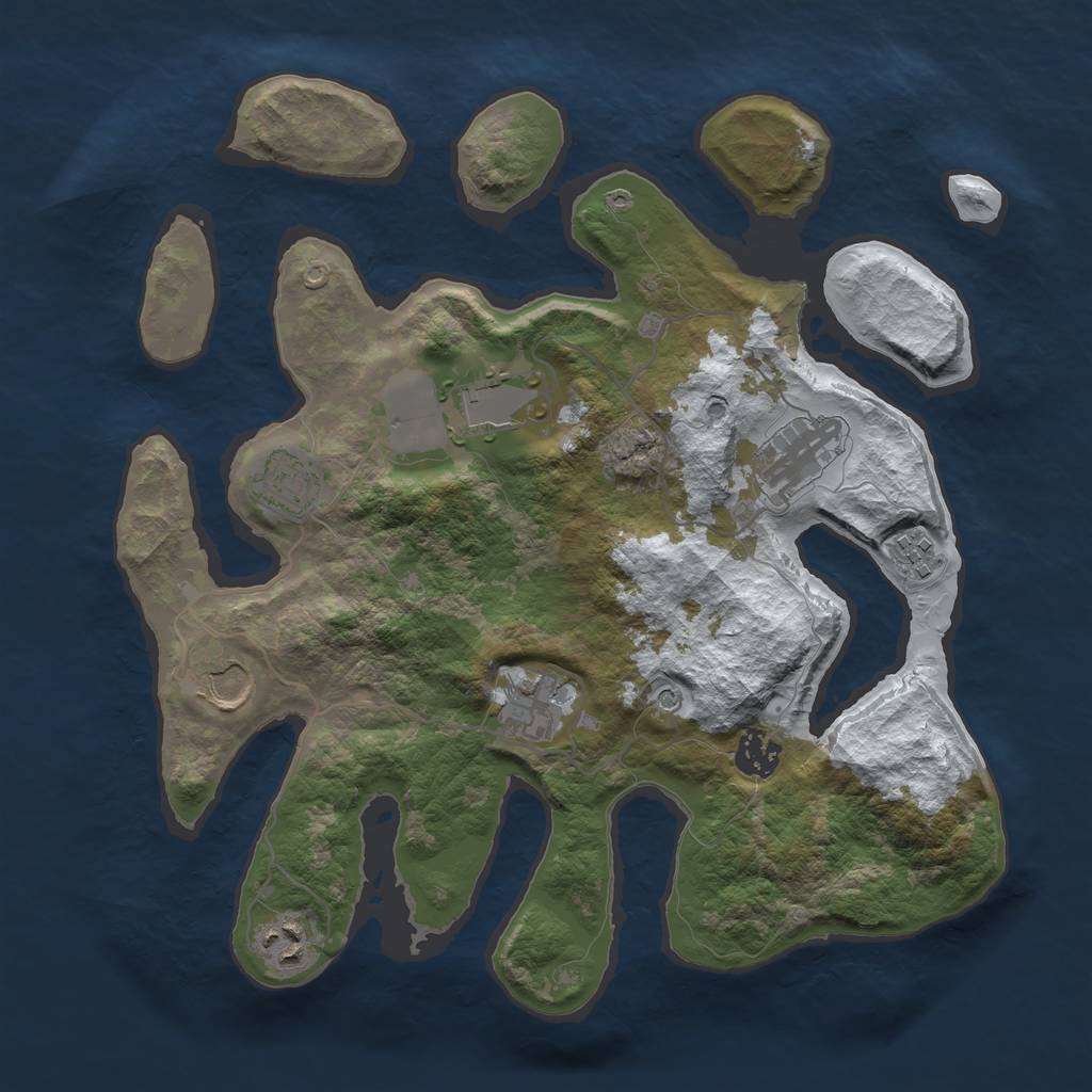 Rust Map: Barren, Size: 3500, Seed: 5131956, 11 Monuments